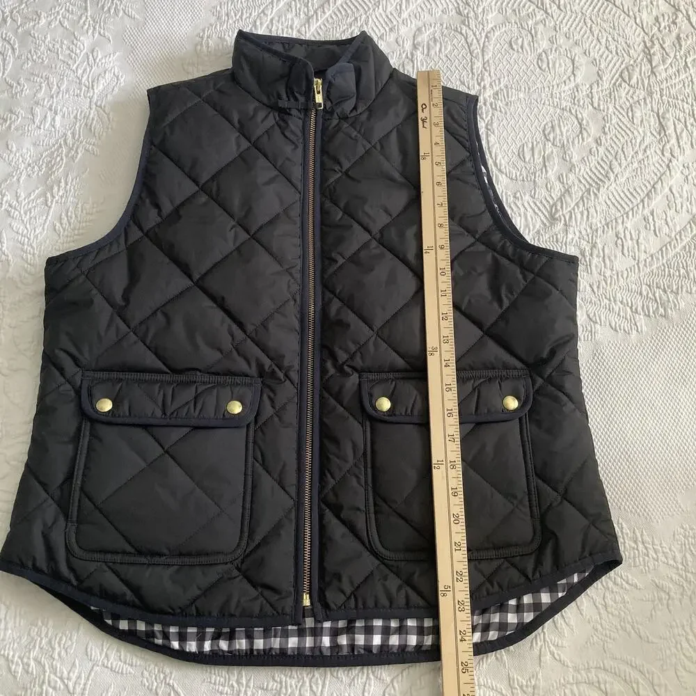 J. Crew Factory Black Quilt Puffer Vest Style BJ901 classic preppy Women’s Large - Picture 2 of 11
